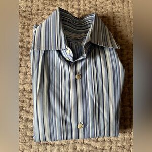 Banana Republic COTTON POPLIN DRESS SHIRT 17/17.5  XL blue grey white stripe